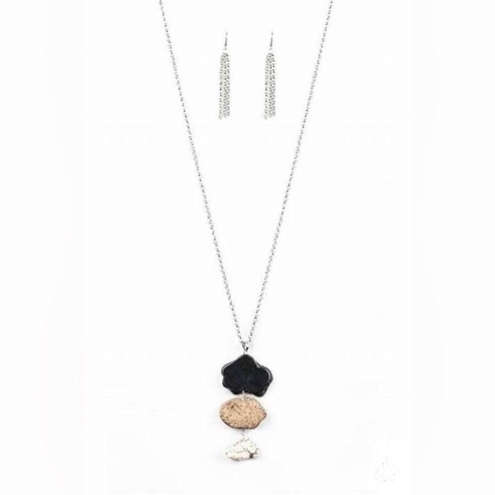 *Long silver multi colored rocks pendant necklace.